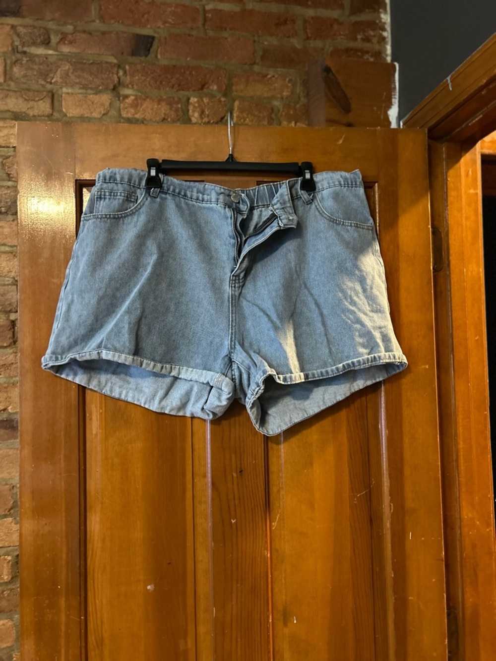 SHEIN Light Wash High-Rise Denim Roll-Hem Shorts